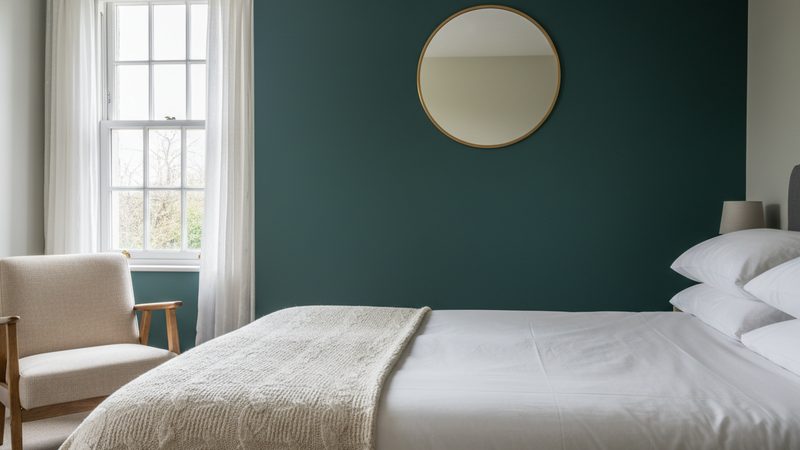 Camera di un B&B con letto rifatto e poltroncina