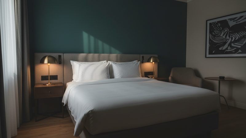 Camera d’albergo con letto matrimoniale rifatto